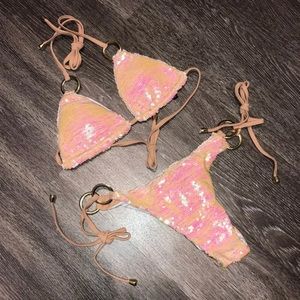 ✨ Pink Sequin Scrunch Butt Cheeky Bikini ✨